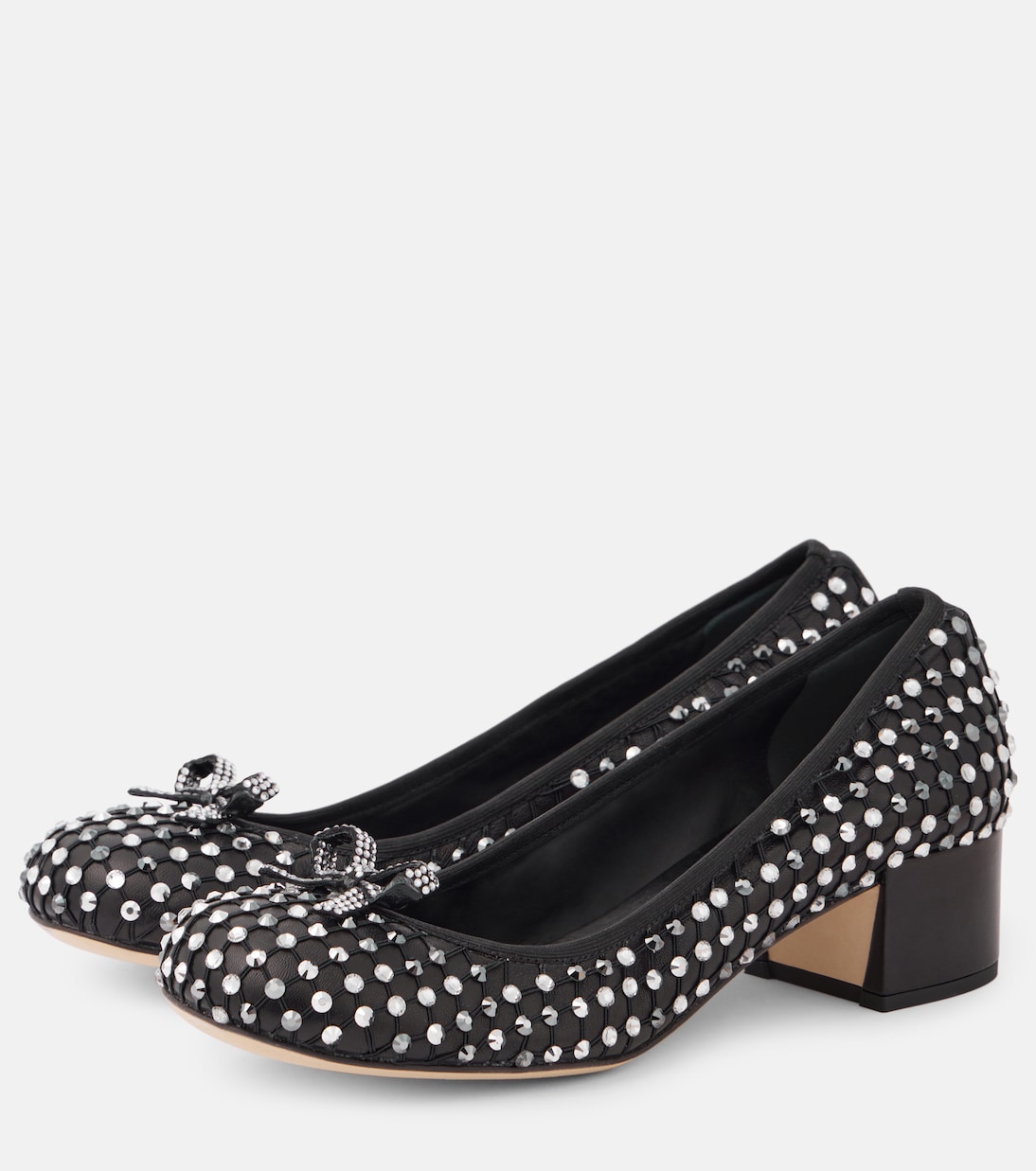 Туфли из кожи, украшенные кристаллами Rene Caovilla, Black Lamb-Grey Satin — фото 4