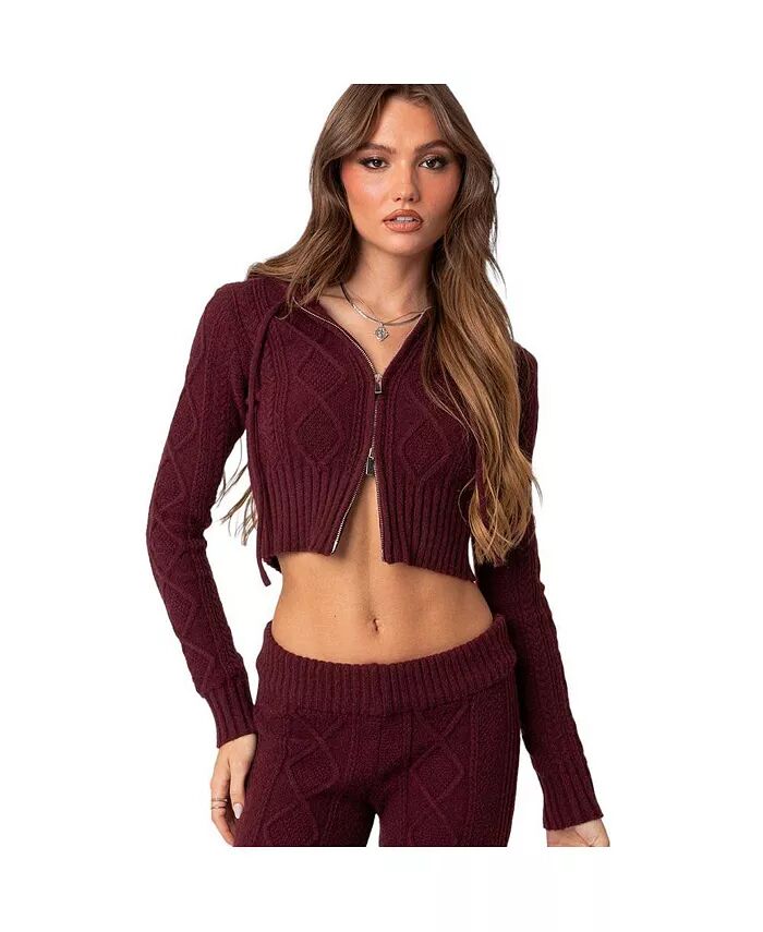 

Женский кардиган с капюшоном Ray Cable Knit Edikted, красный