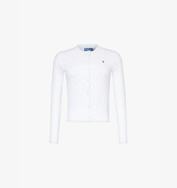 

Кардиган из хлопка с вышитым логотипом и косичной вязкой Polo Ralph Lauren, белый
