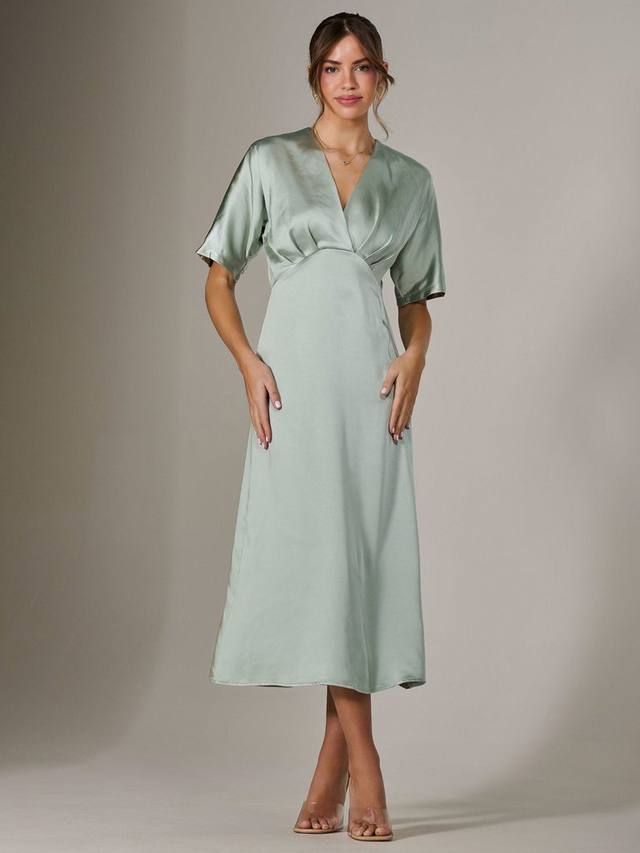 

Сатиновое платье миди трапеция с V-образным вырезом Jolie Moi, Green