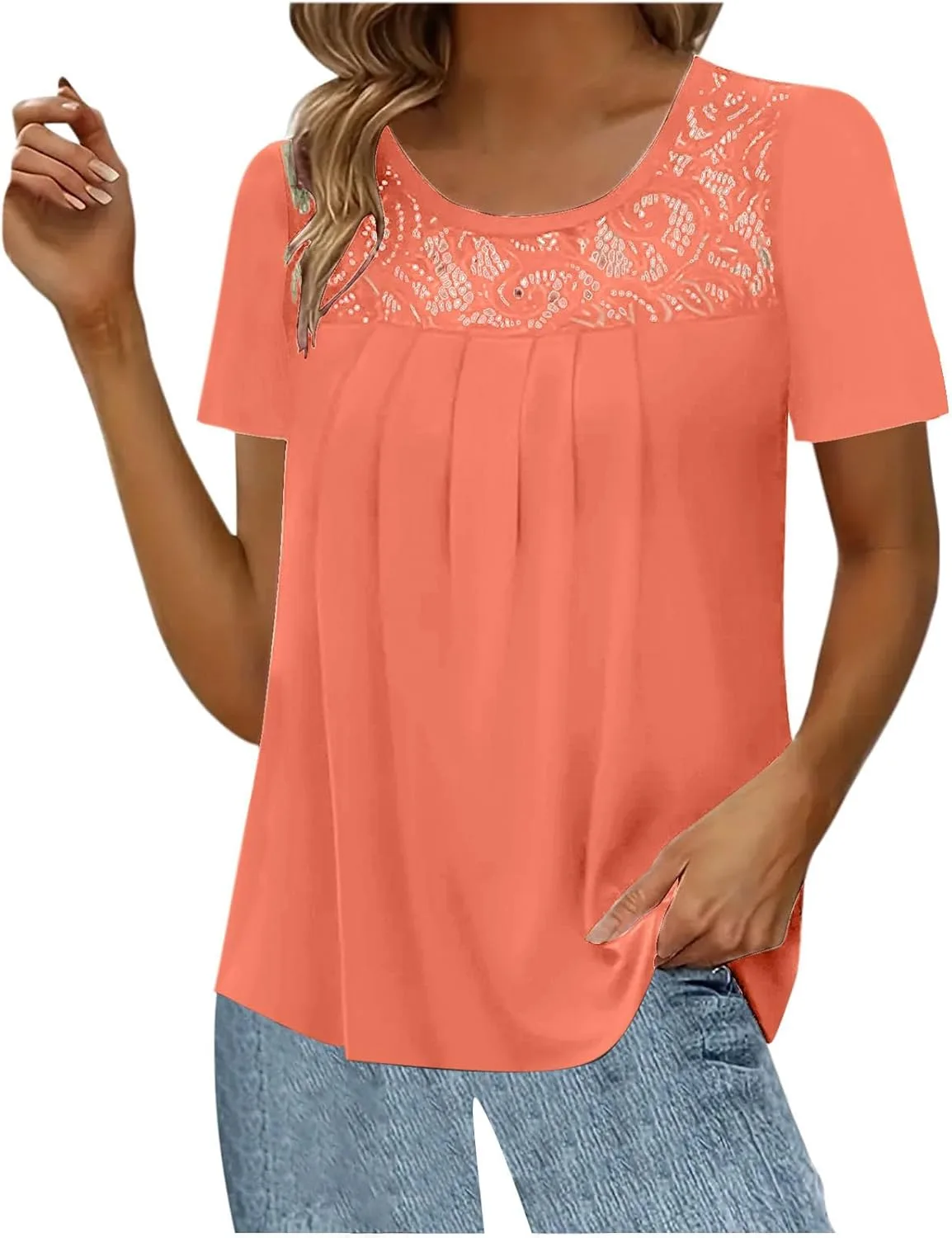 

Женская летняя туника с коротким рукавом и круглым вырезом, Casual