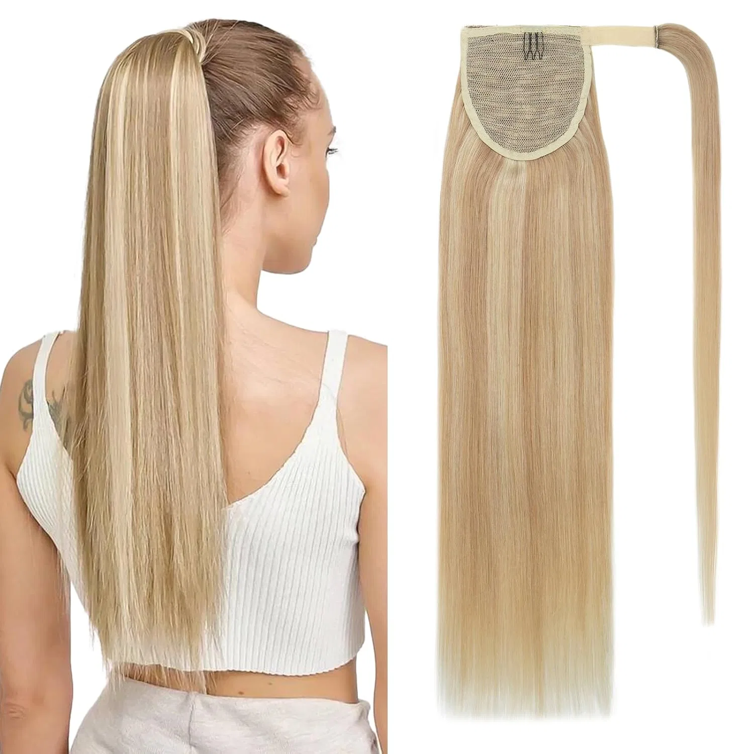 Накладной хвост Benehair из натуральных волос Remy Benehair, #18P613 Ash Blonde & Blonde