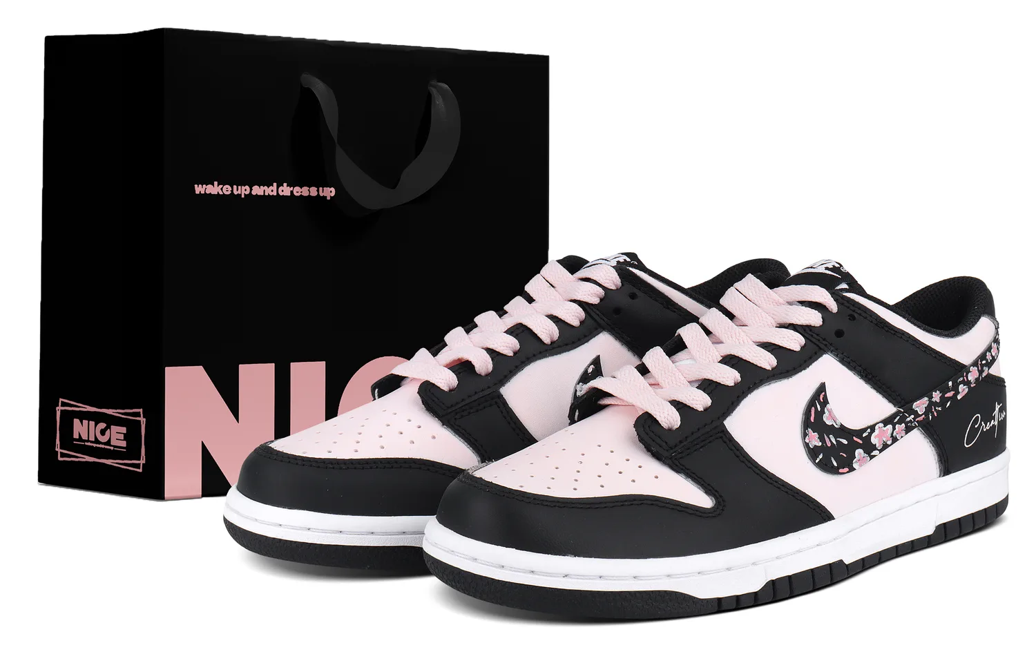 Nike Кроссовки для скейтбординга dunk leather low top kids черные розовые