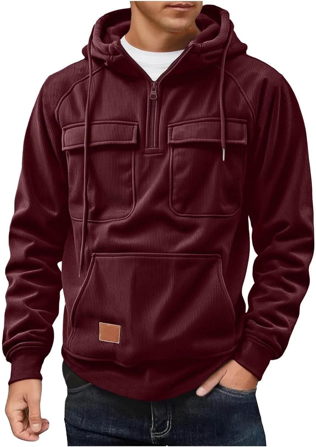 

Мужская вельветовая толстовка с капюшоном и карманами Mrmaere