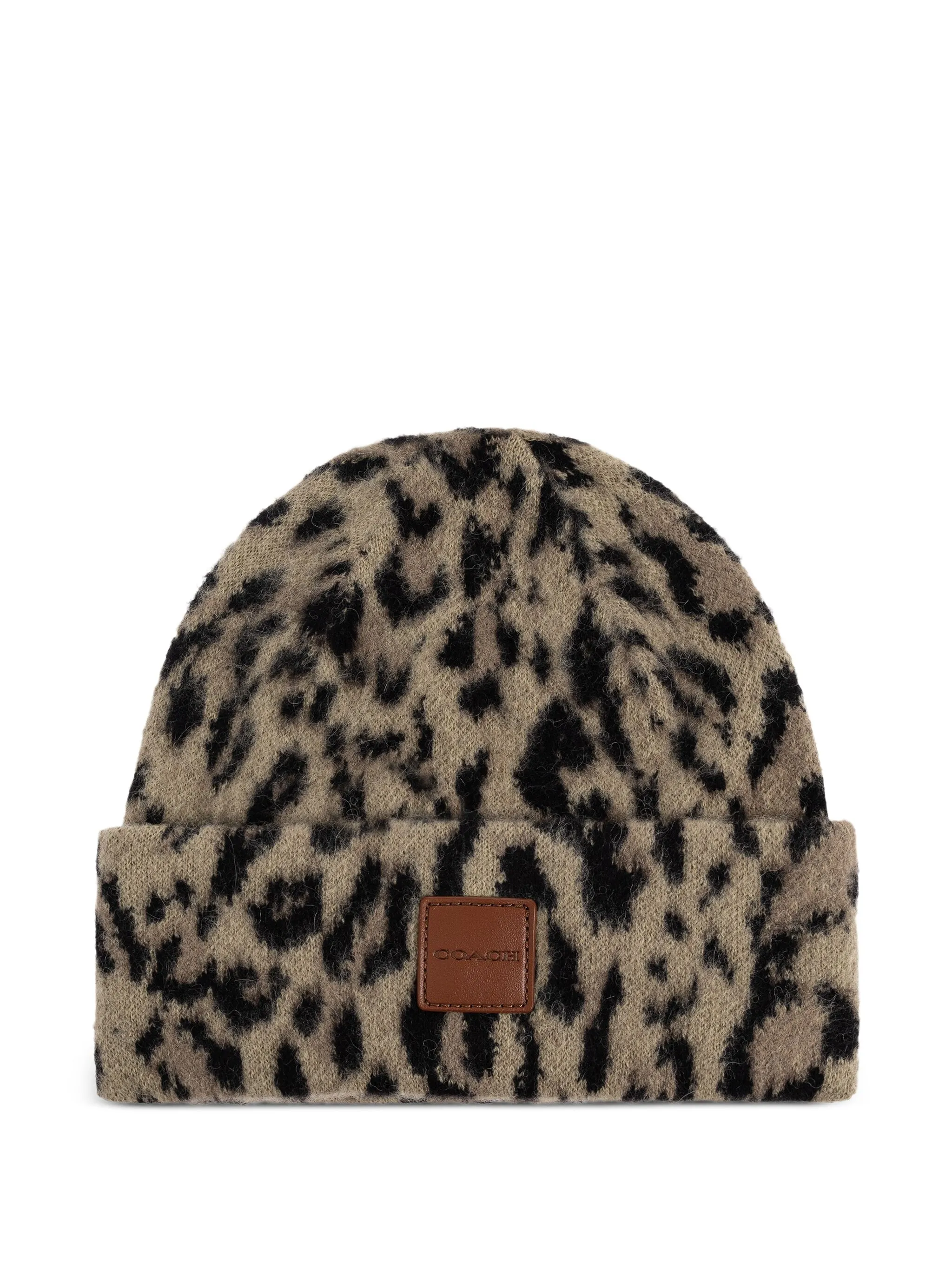 

Накладная шапочка-бини с леопардовым принтом Coach, нейтральный