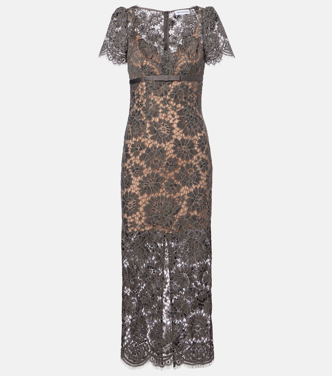 

Платье миди с цветочным кружевом Self-Portrait, серый
