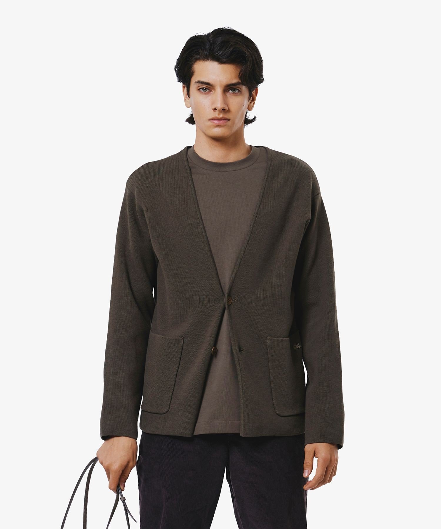 Кардиган из трикотажа в рубчик в миланском стиле LACOSTE, Dark Brown