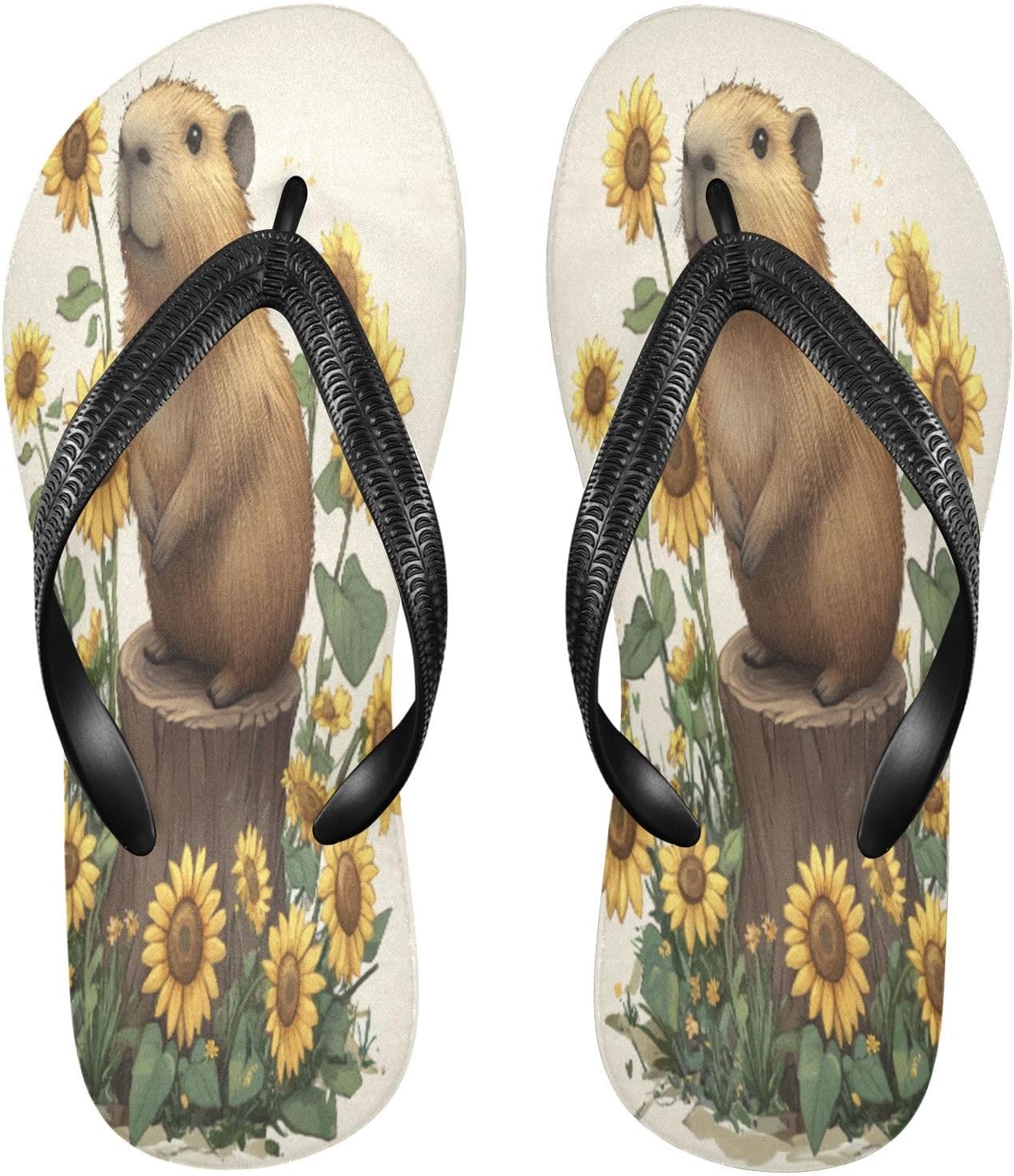 

Сланцы с подсолнухами Capibara Beige для пляжа и душа, резиновые шлепанцы с противоскользящей подошвой, летние тапочки для женщин и мужчин, для прогулок Sinestour, бежевый