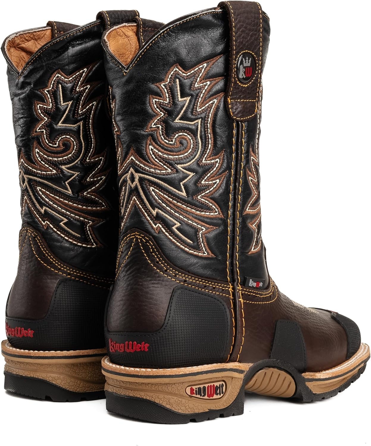 Мужские кожаные вестерн-ботинки King Welt KW4020 Buffalo 10 с усиленным резиновым носком, мягким носком, квадратным носком, противоскользящие, коричневый — фото 4