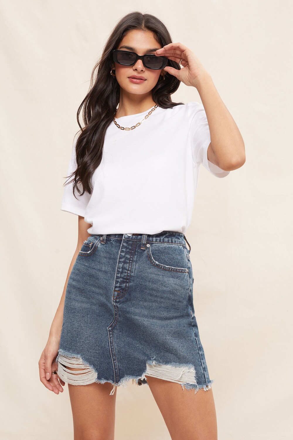 

Летняя джинсовая мини-юбка с расклешенным эффектом Friends Like These, синий