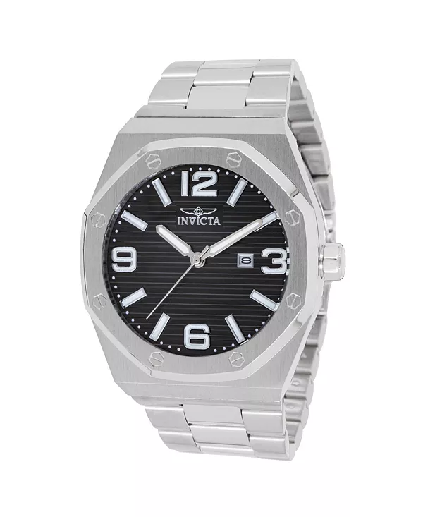 

Мужские кварцевые часы Huracan 45781 с тремя стрелками и черным циферблатом Invicta, silver