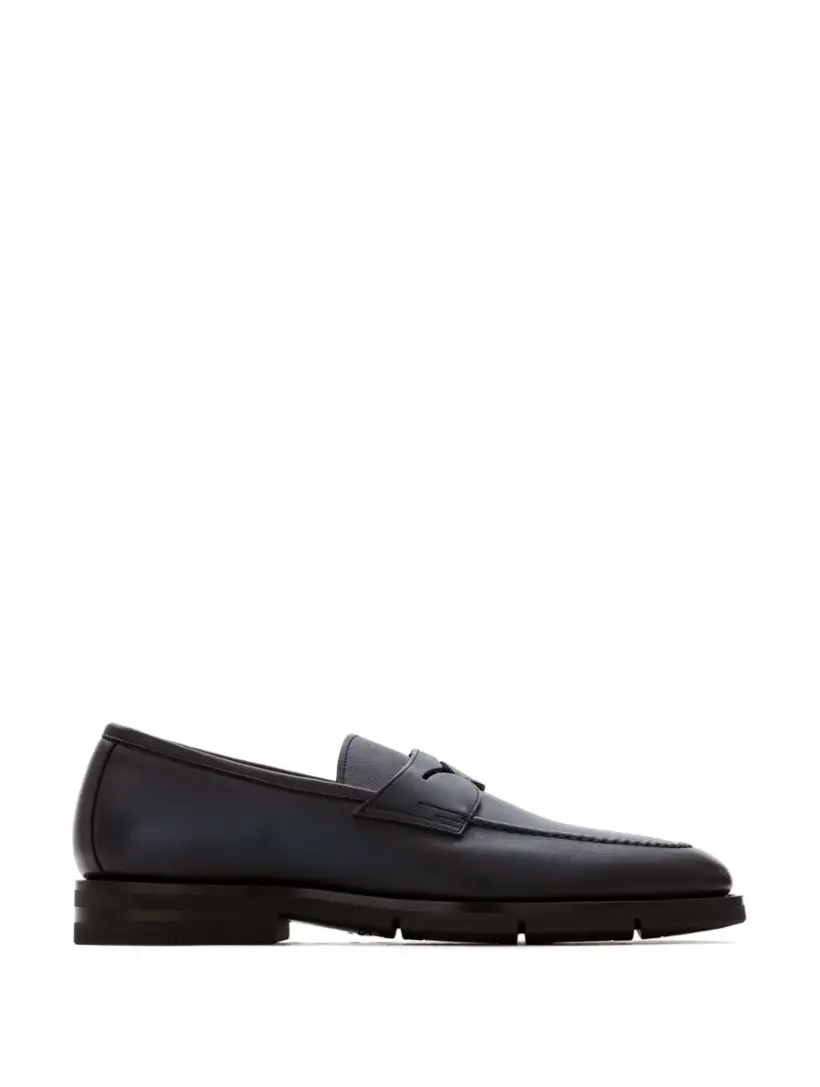 

Кожаные пенни лоферы Santoni, тёмно-синий