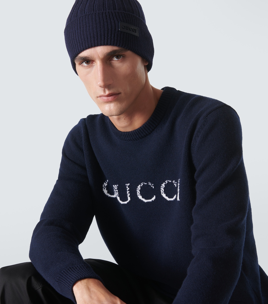 Рельефная вязаная шерстяная шапка Gucci, Midnight Blue — фото 2