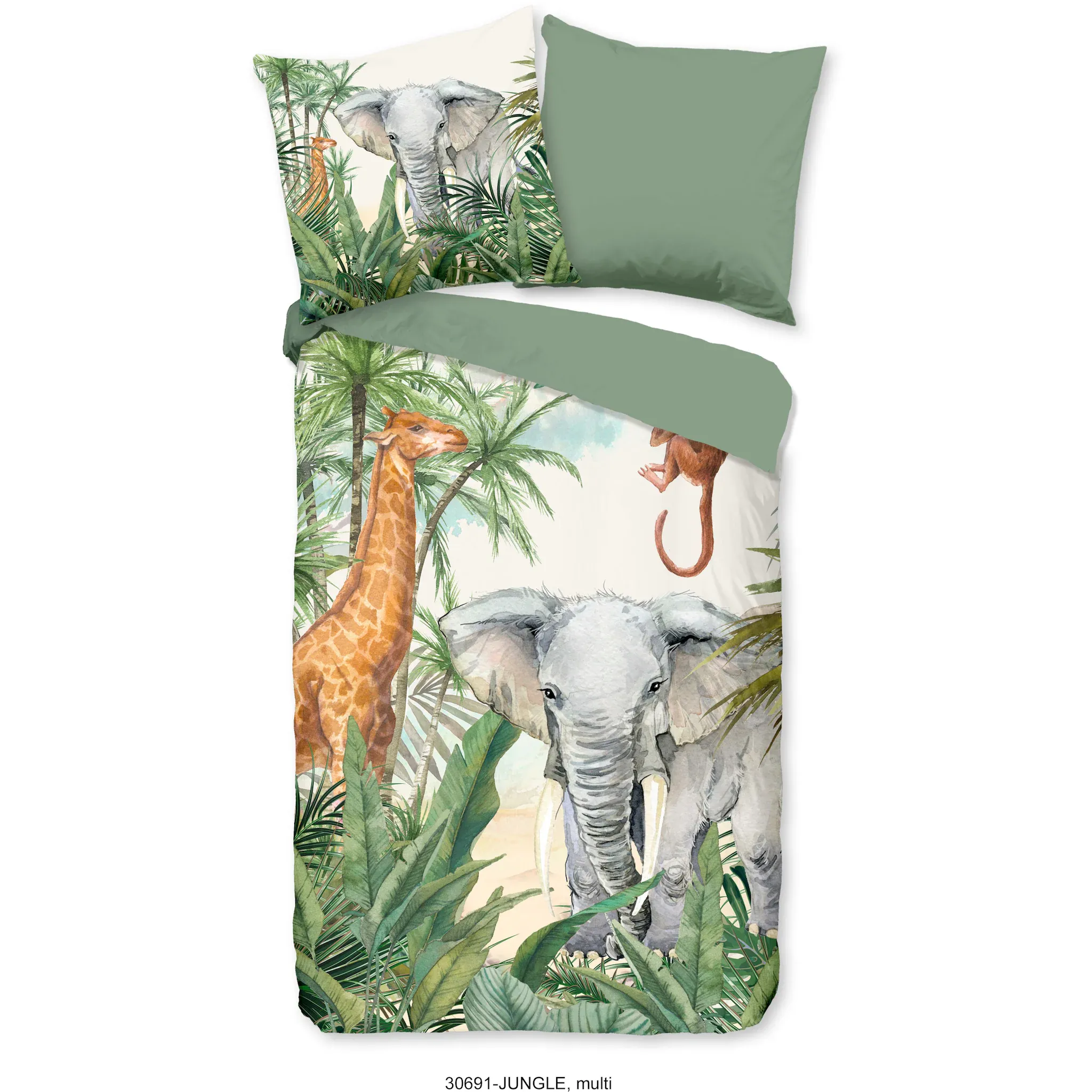 

Доброе утро детское постельное белье "Джунгли", 100% хлопок, 135х200, молния, двусторонний вид, детский, животное, зеленый Good Morning