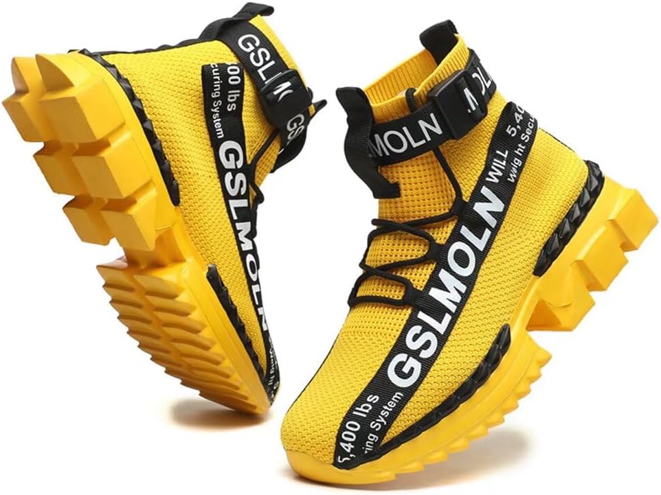 

Мужские высокие кроссовки Jakcuz больших размеров, дышащие, для спорта, бега, ходьбы и тенниса, удобные, модные на платформе, желтый