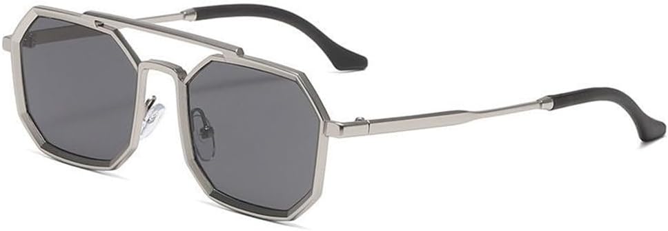 

Солнцезащитные очки в стиле стимпанк с двойной перемычкой для мужчин и женщин. Модные солнцезащитные очки для путешествий на открытом воздухе и уличного стиля PRSTNN, Silver Black