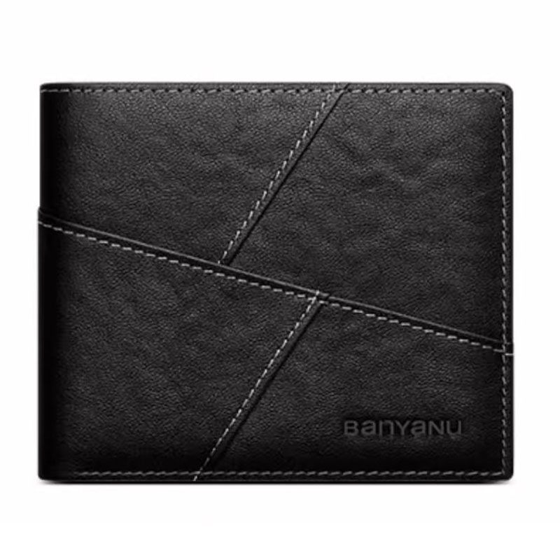 

Banyanu Кожаный бумажник для карт мужской, Black-Horizontal (Top Grain Cow Leather)
