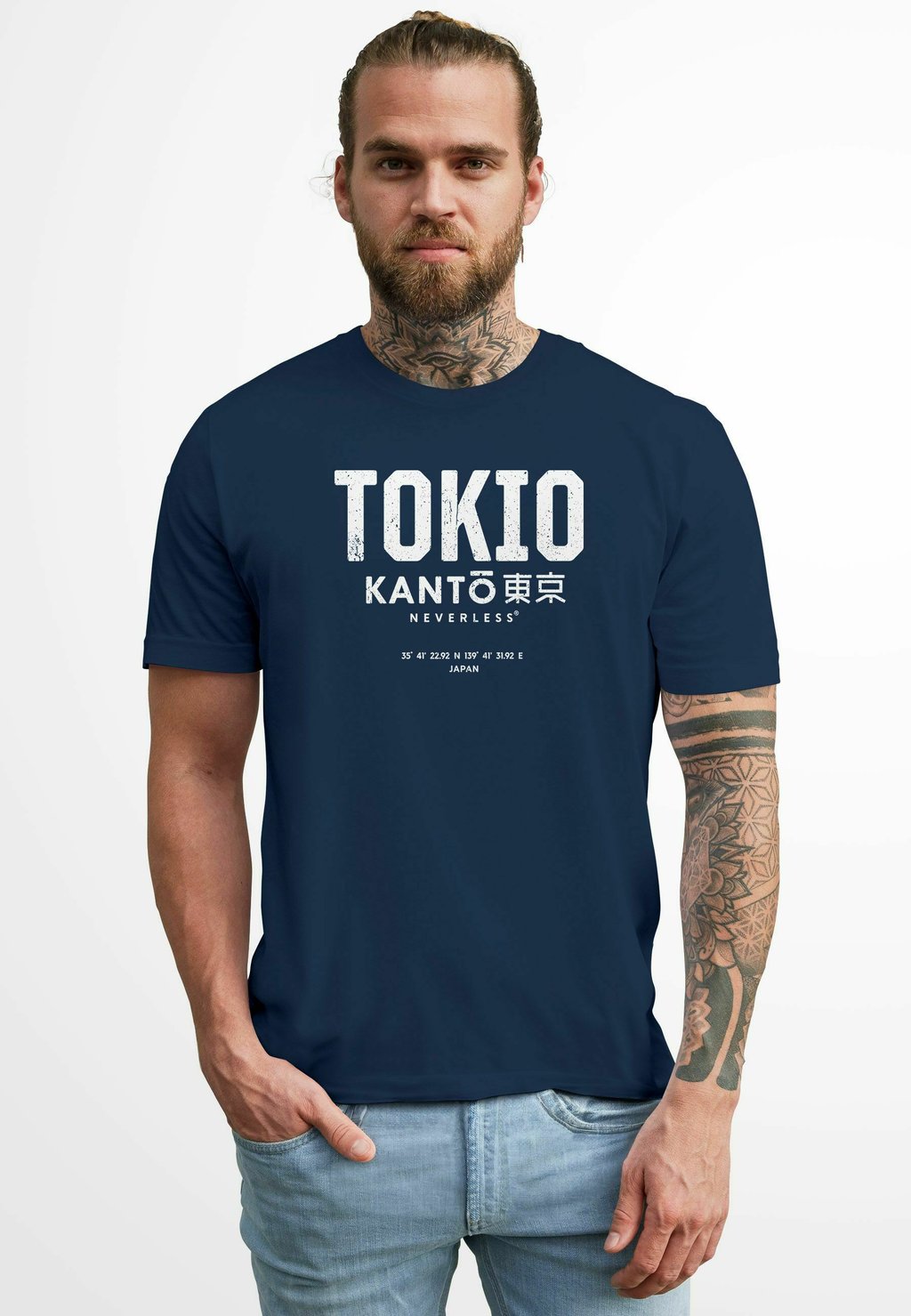 

Футболка с принтом FRONT TOKYO JAPANISCHE GRAFIK FASHION STREETSTYLE Neverless, синий