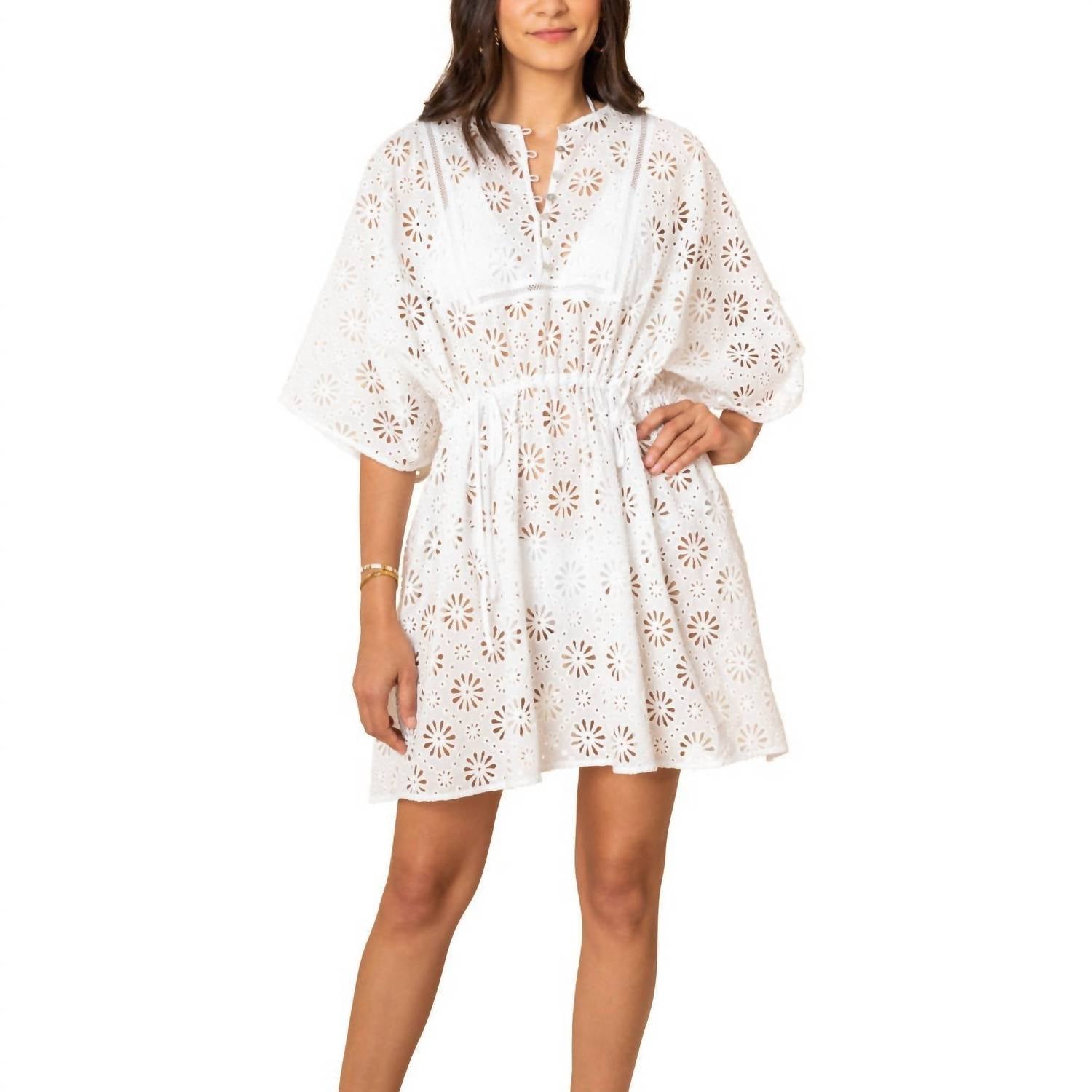 

Платье-кафтан с люверсами Daisy Eyelet Mini в белом цвете Shoshanna