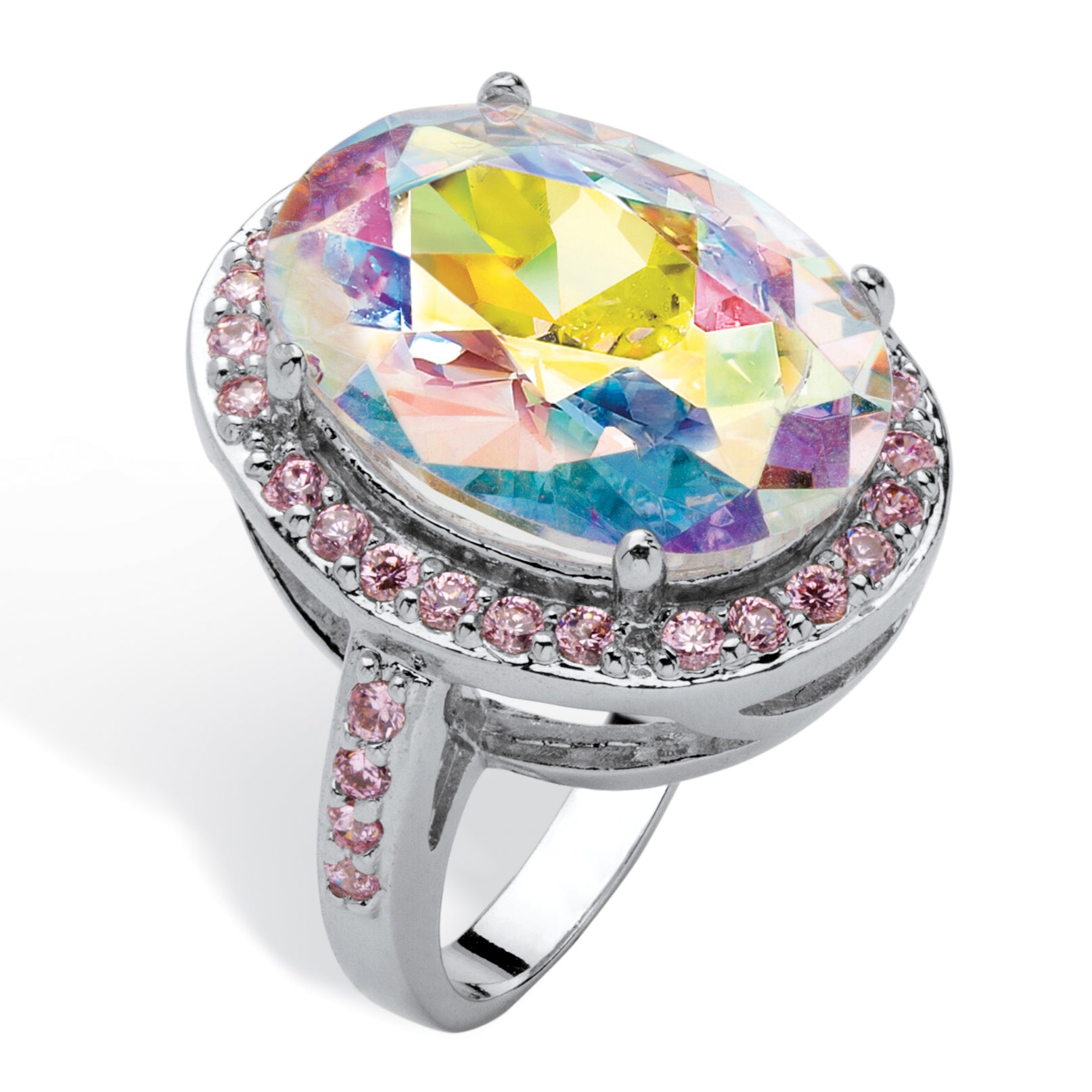 

Кольцо 13.57 TCW Aurora Borealis с розовым фианитом в цвете Slvertone Palm Beach Jewelry, Multi