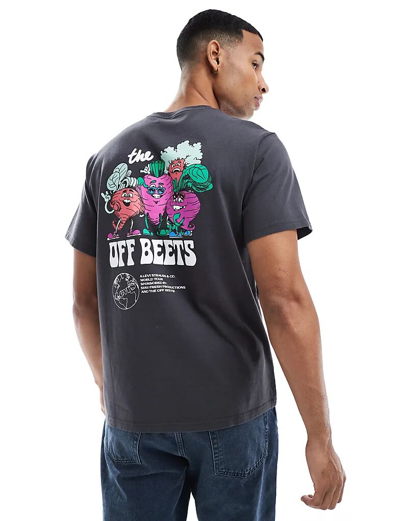 

Футболка свободного кроя Levi's Off Beets с цветным принтом на спине, черного цвета