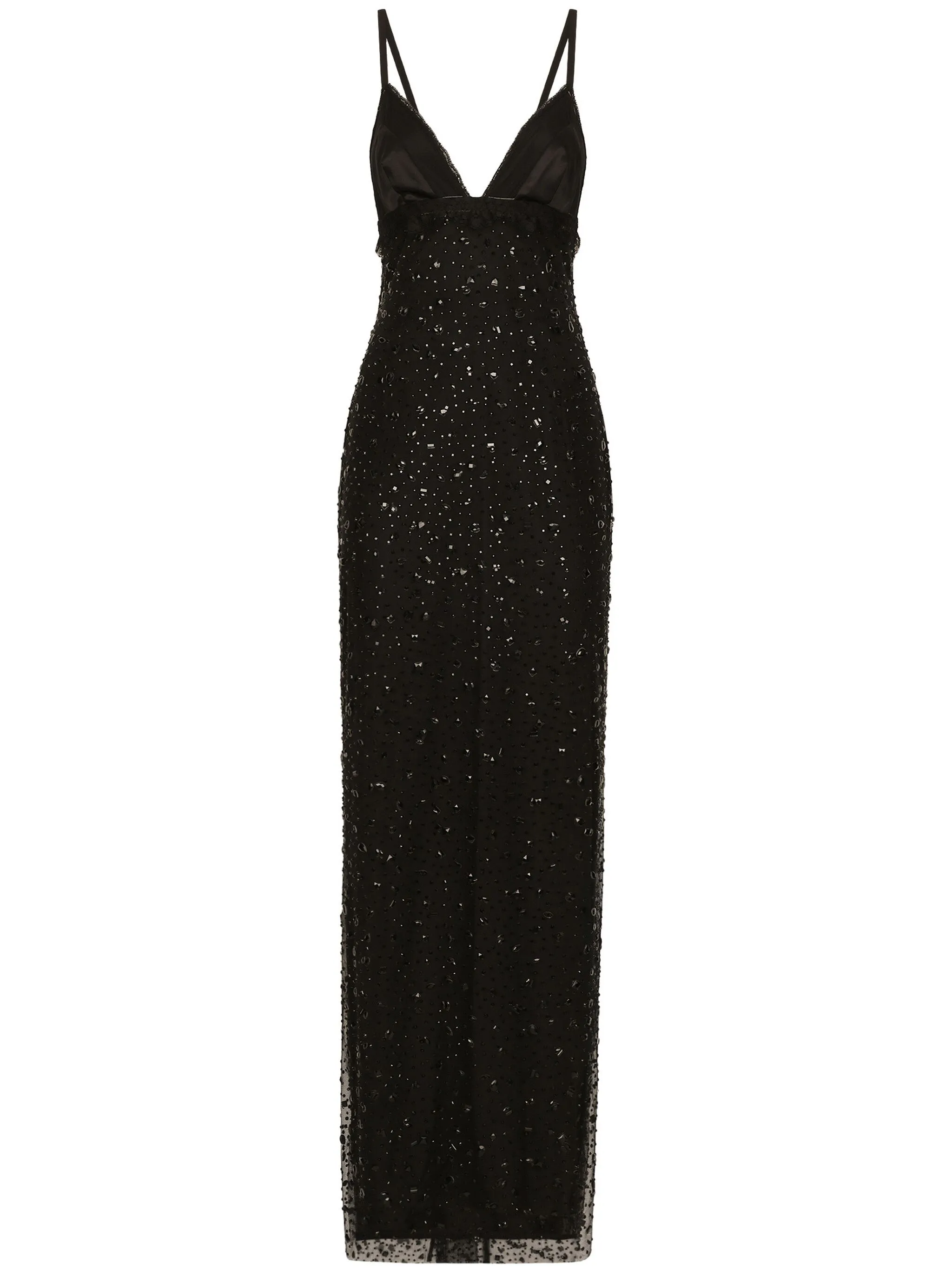 

Вечернее платье с V-образным вырезом и кристаллами Dolce & Gabbana, черный
