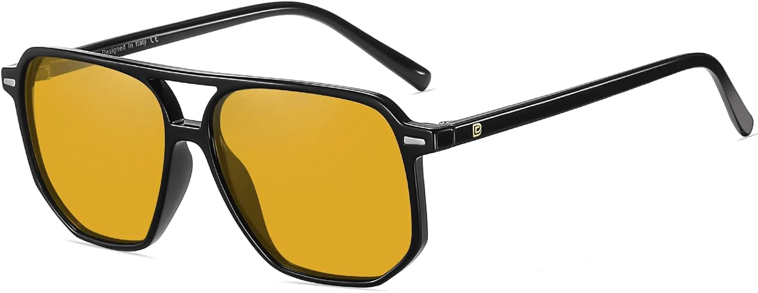 

Солнцезащитные очки-авиаторы DUCO в стиле ретро-винтаж, квадратные, поляризованные, для женщин и мужчин, с двойной перемычкой, модель DC3001, Black Frame Yellow Lens