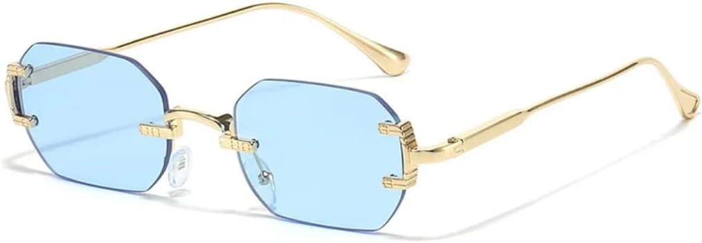 

Женские солнцезащитные очки без оправы с двойной перемычкой, прозрачные линзы Ocean, квадратная форма, защита от УФ-излучения UV400. Модные солнцезащитные очки TVTBBVV, Gold-blue