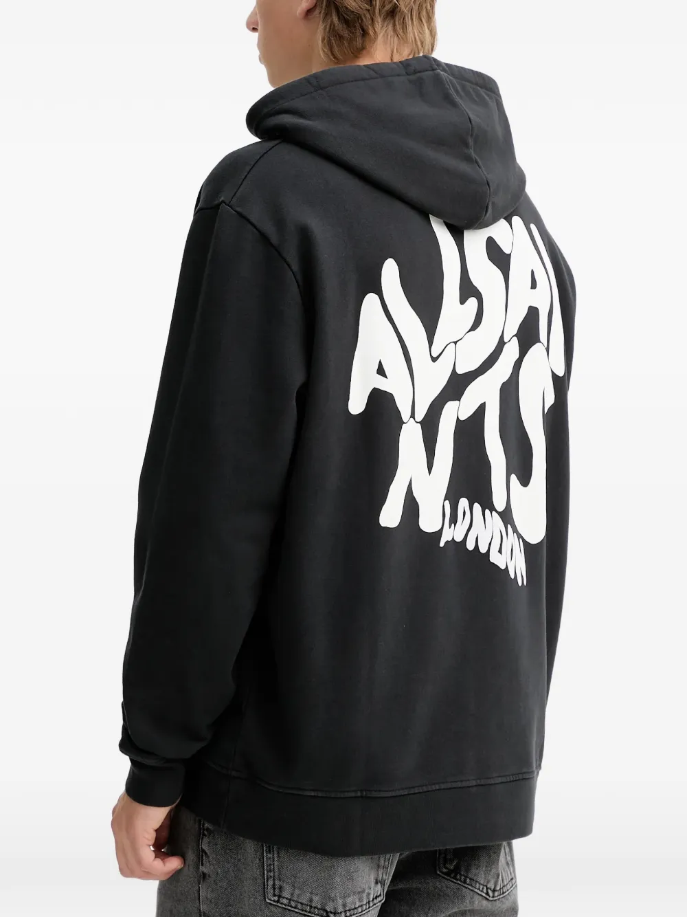 Худи с графическим принтом и кулиской Allsaints, черный — фото 3