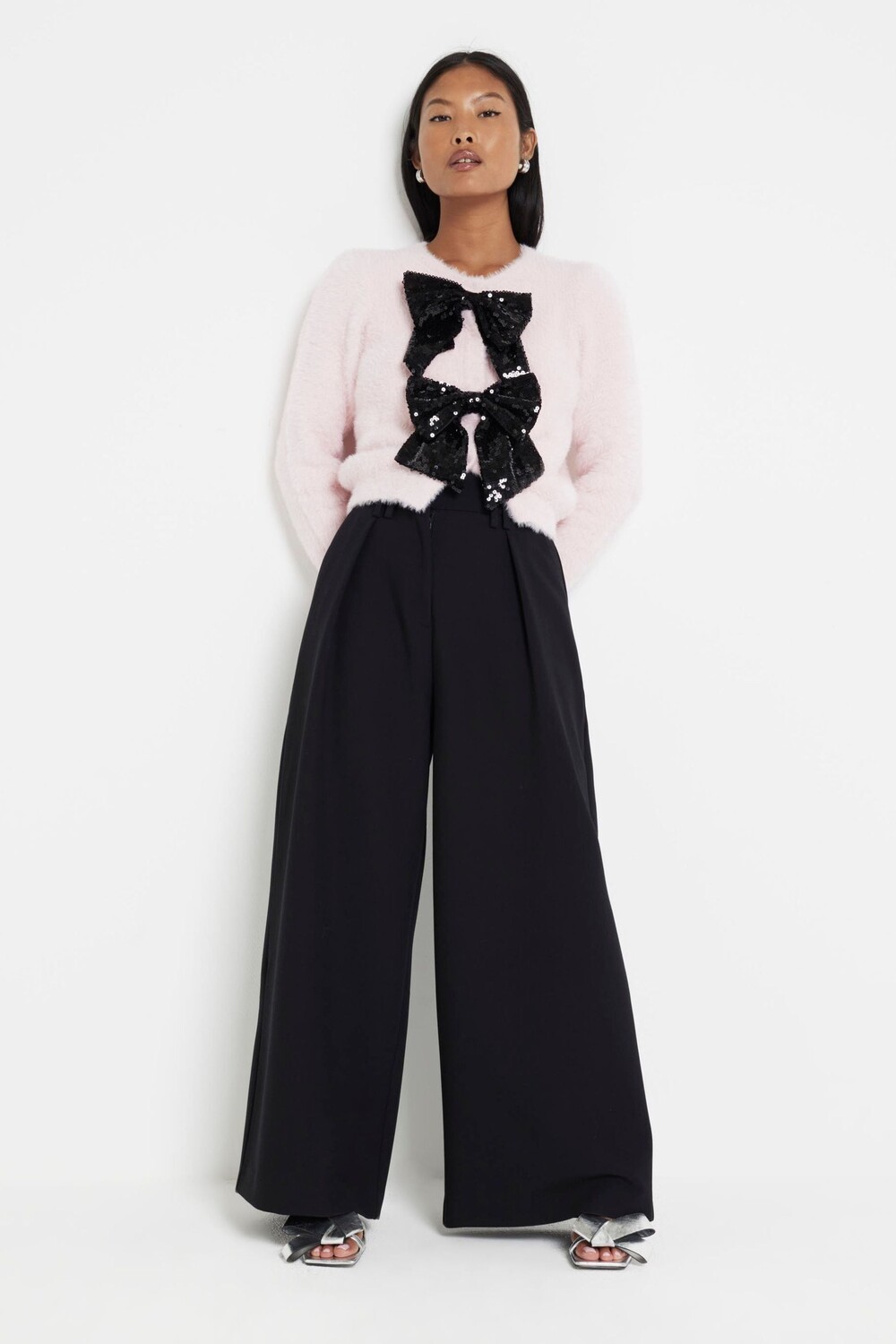 

Брюки Petite широкого кроя River Island, черный