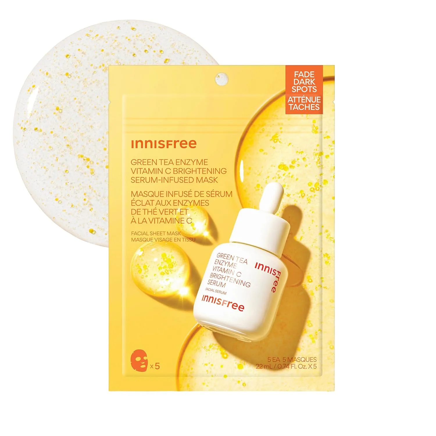 Тканевая маска Innisfree — Осветляющая с энзимом зеленого чая и витамином С, , для осветления и сияния кожи