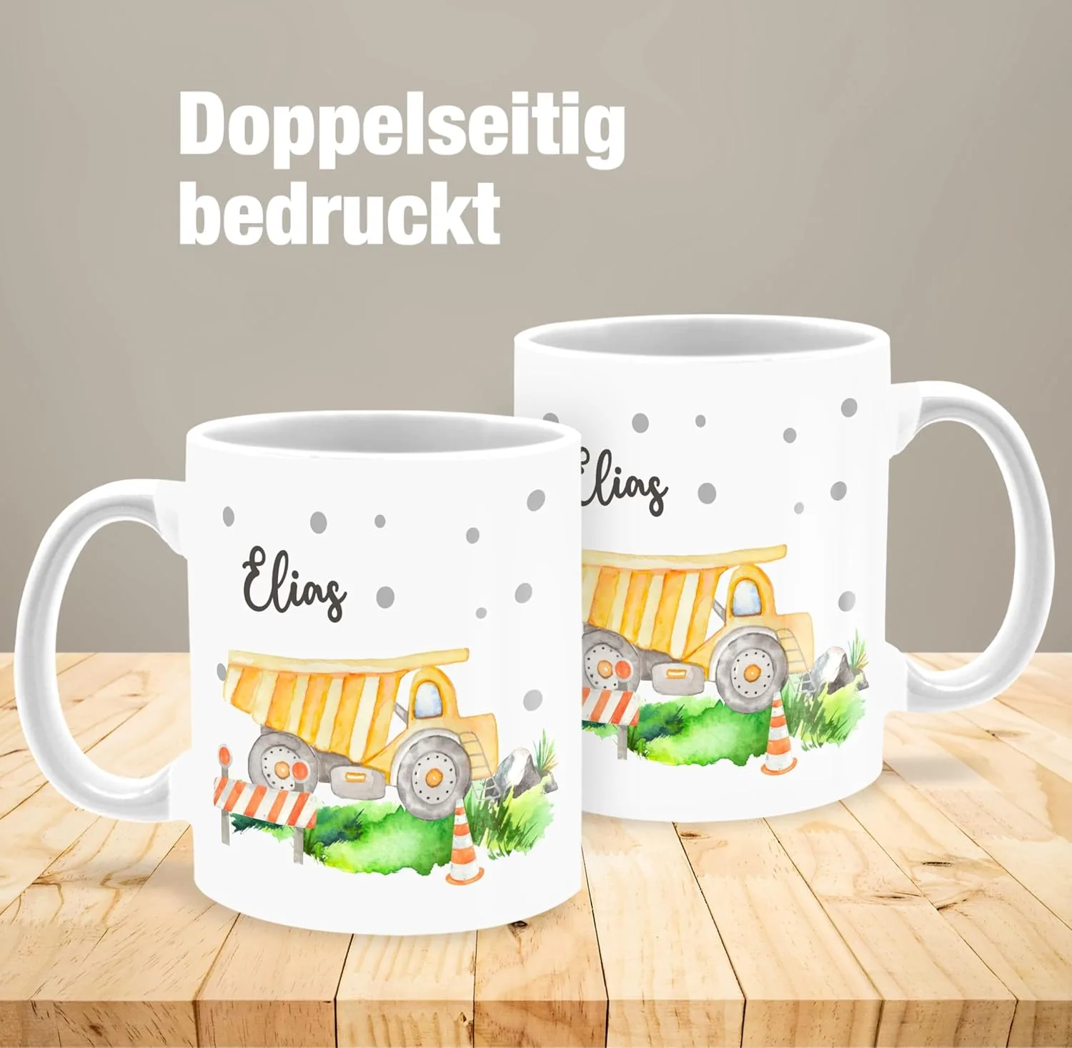 Кружка 325 мл с баггером и надписью для детей, белая Geschenk mit Namen personalisiert by Shirtracer — фото 4