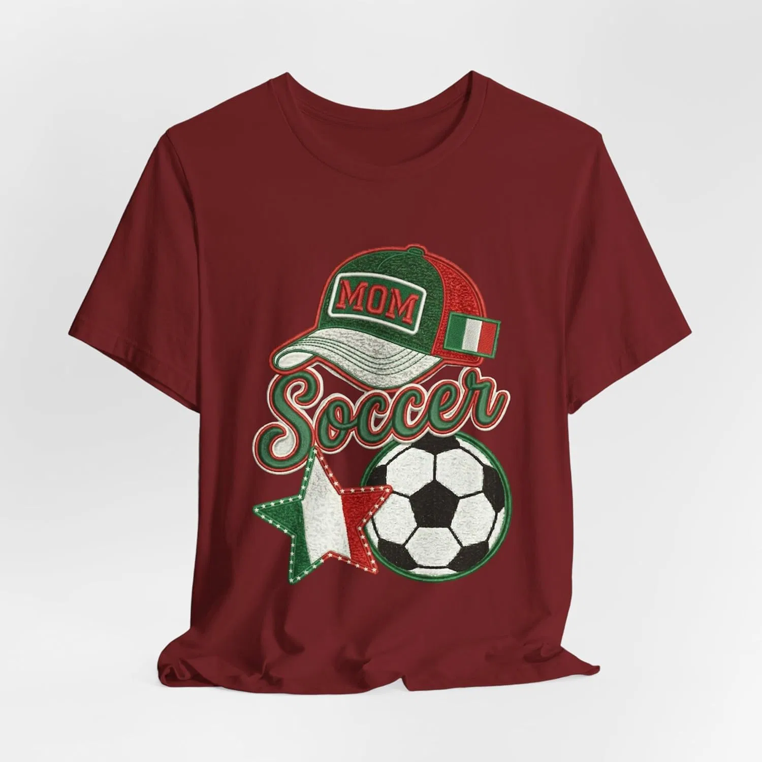Футболка с принтом Mom Soccer Cap and Ball, Italian Flag Star, красная — фото 4