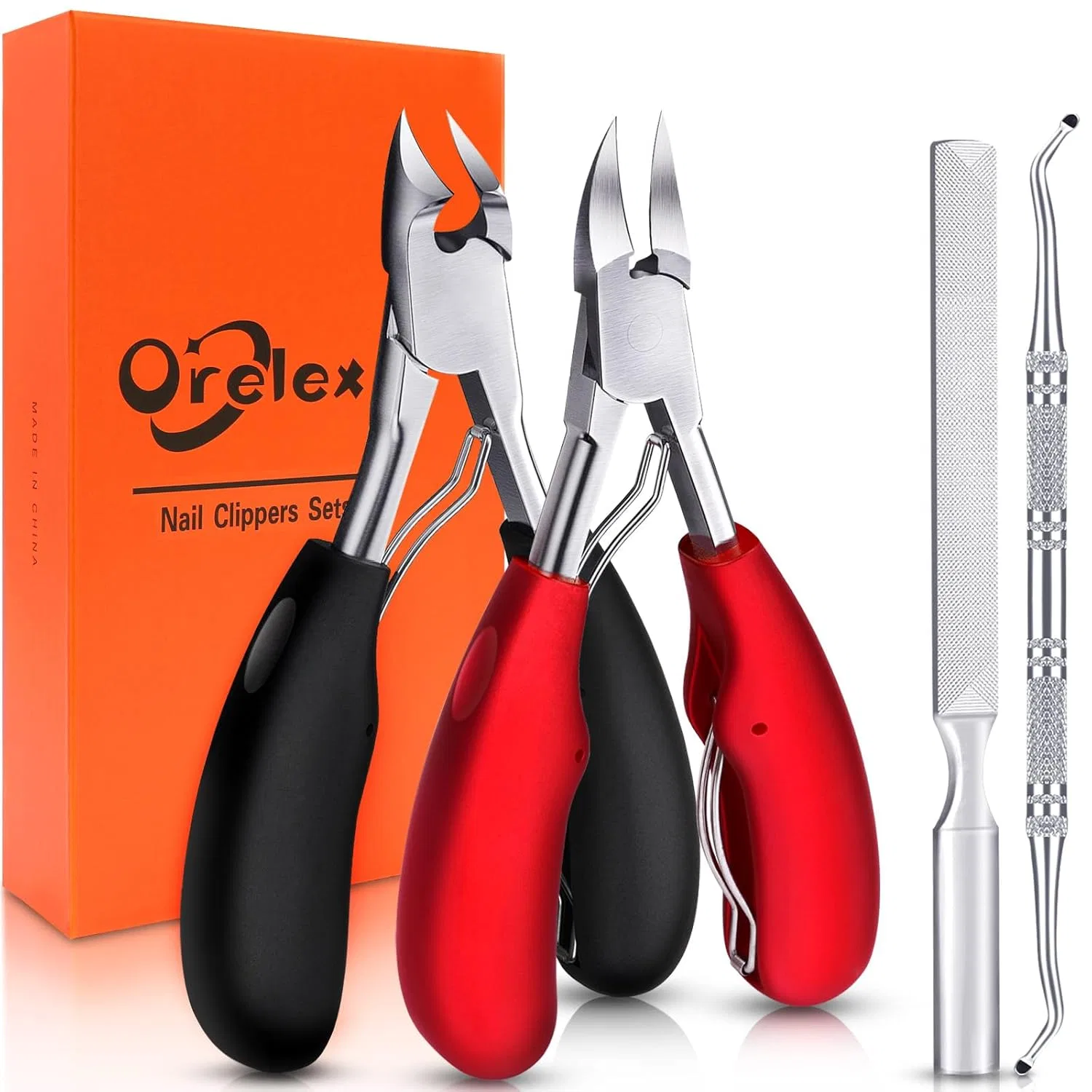 Набор из 4 щипцов для толстых и вросших ногтей (черный + красный) Orelex, Black Red