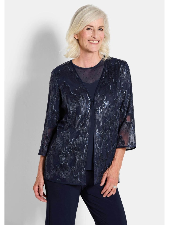 

Короткий размер: блузка-пиджак, элегантный жакет с пайетками, V-образный вырез, темно-синий. GOLDNER