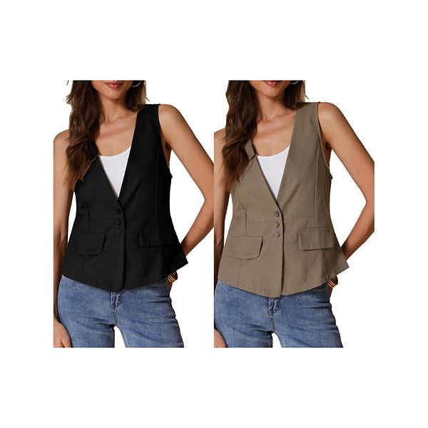 

2 упаковки женский повседневный жилет из льна без рукавов Inspire Chic, Khaki Black