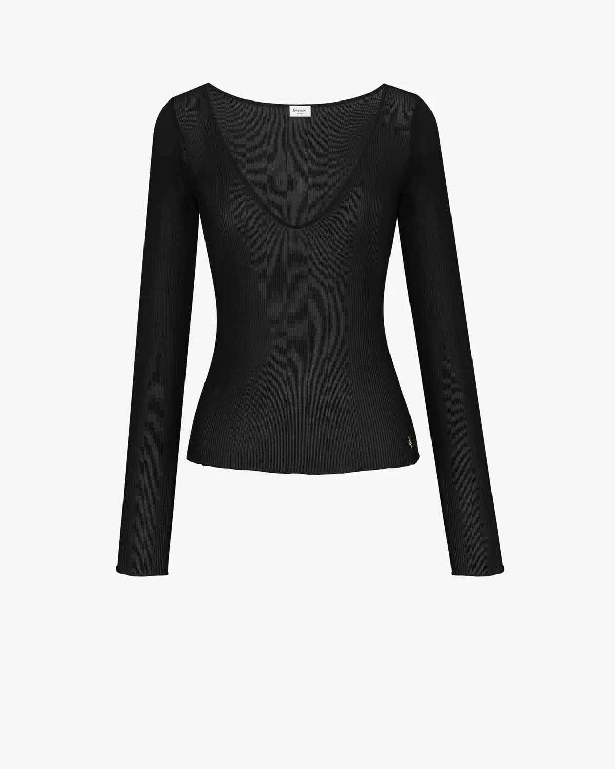 Топ КАССАНДРА с V-образным вырезом из ребристого шелка Saint Laurent, черный