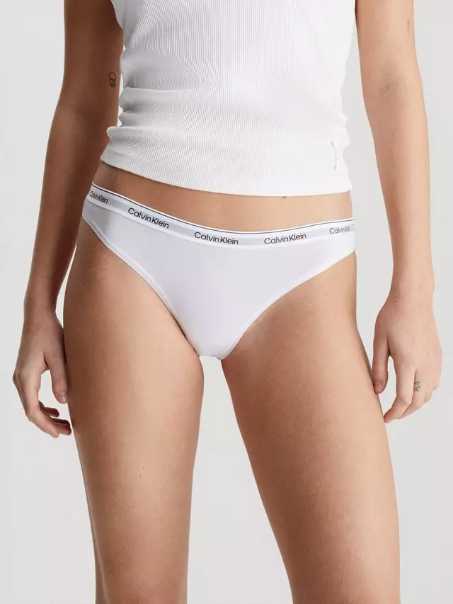 Стринги Calvin Klein Modern Logo Cotton 3 шт, цвет black/white/grey — фото 2