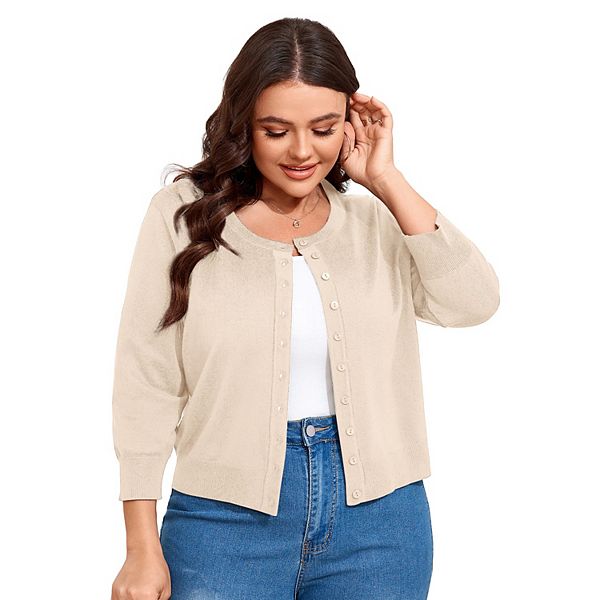 

Кардиган женский plus size с 3/4 рукавом и застежкой на пуговицы Seoria, Apricot