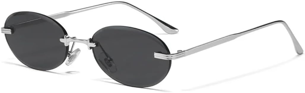 

Ретро-модные безободковые панк-солнцезащитные очки овальной формы для женщин и мужчин, винтажные солнцезащитные очки с защитой от УФ-излучения UV400 для использования на открытом воздухе SZVVBKK, Silver Black