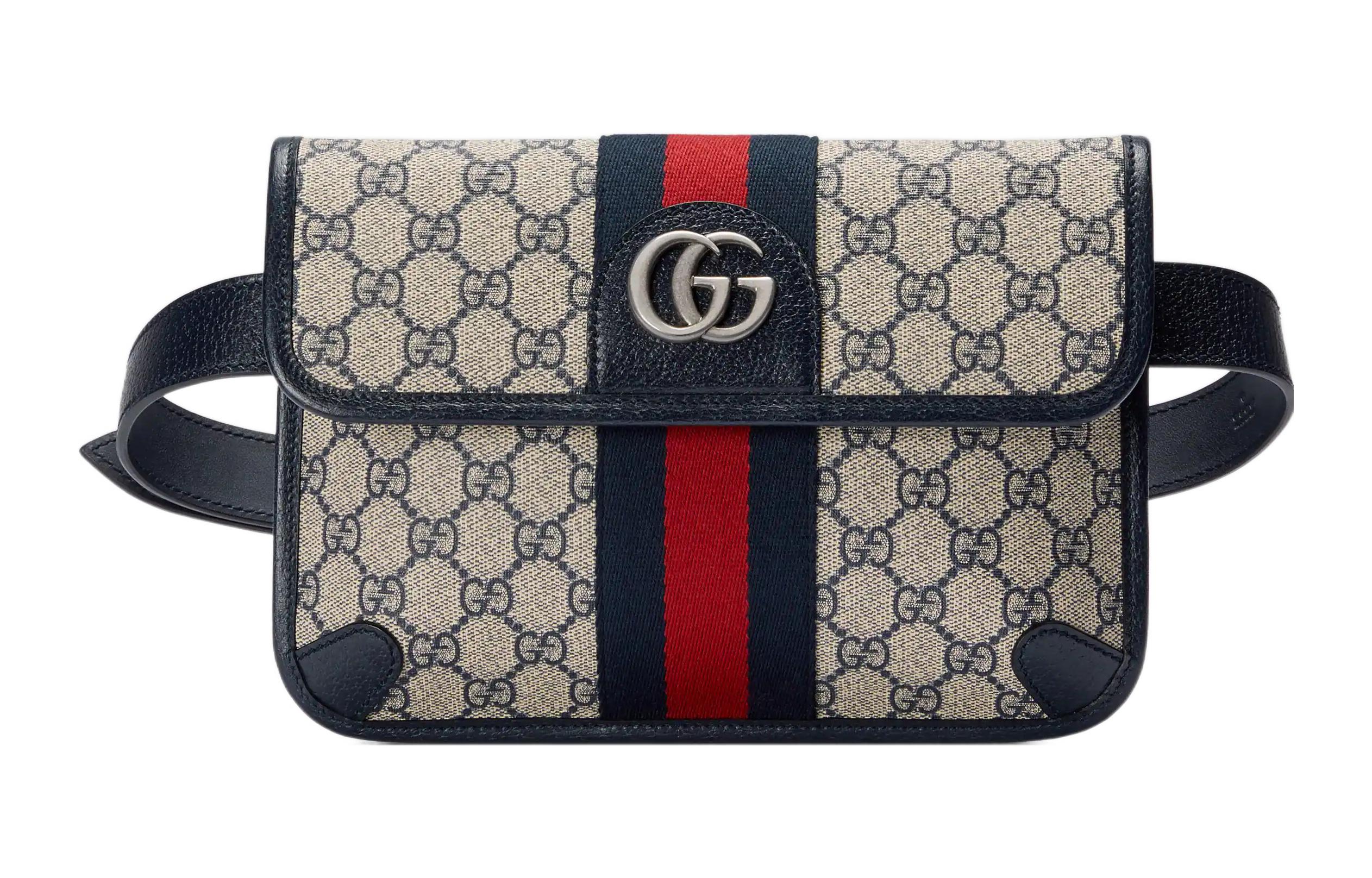 

GUCCI Кожаный поясной рюкзак Ophidia синий бежевый