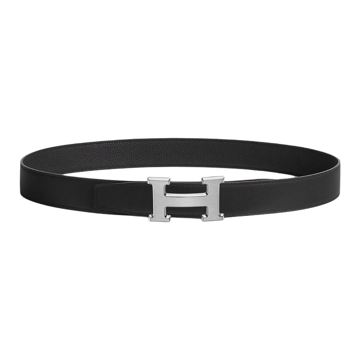 

HERMES Кожаный ремень из палладия мужской черный шириной 3.2 см, Black