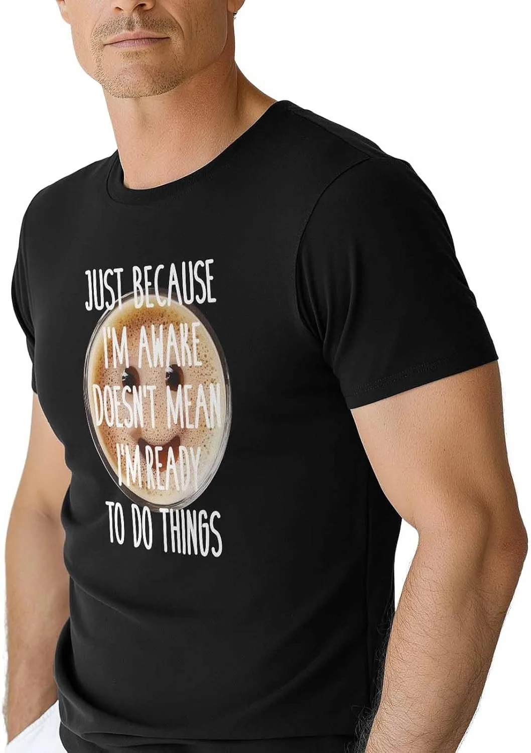 

Футболка для мужчин, Coffee Smile Face, Crew Neck, хлопок NITBANLA