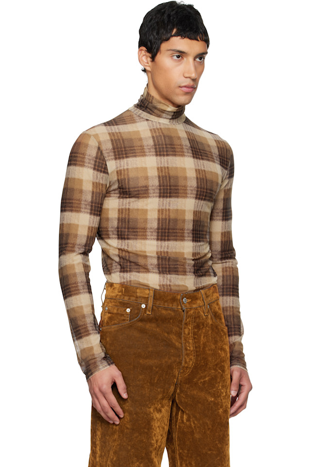 Dries Van Noten Коричневая сетчатая водолазка — фото 2
