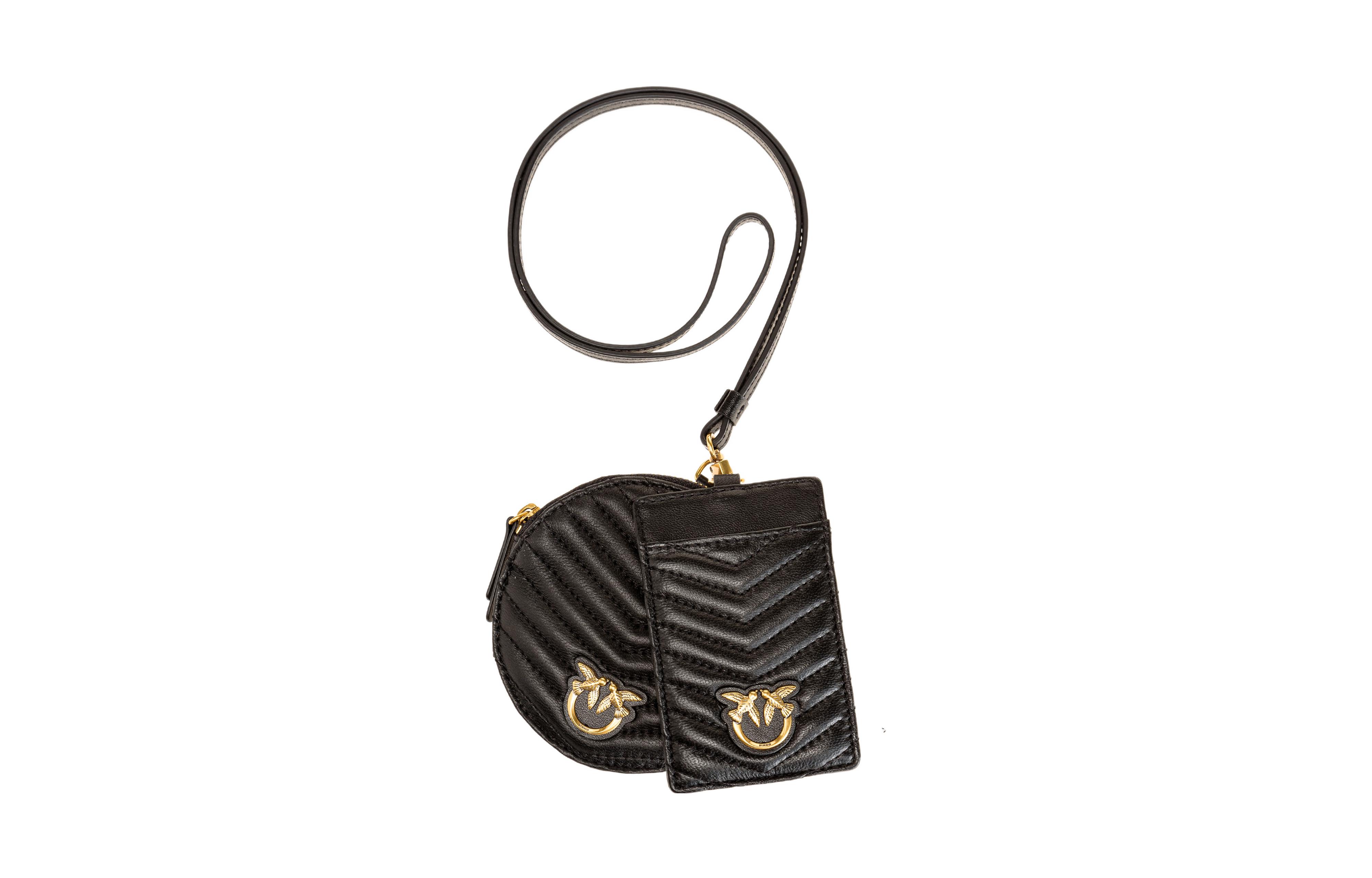 

PINKO Кожаный брелок для карт мини кошелек женский черный
