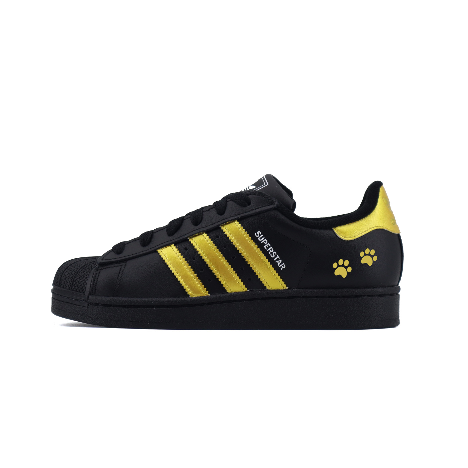 

Adidas Originals Superstar 2 Cute Cat Paw Abrasion Resistant Low top Kids' Skateboarding Shoes Black Gold Teenagers