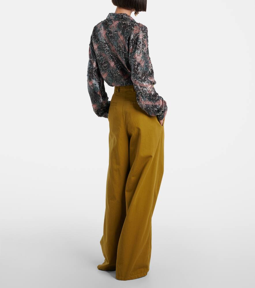 Хлопковые брюки с высокой талией и широкими штанинами Dries Van Noten, L.Khaki — фото 3