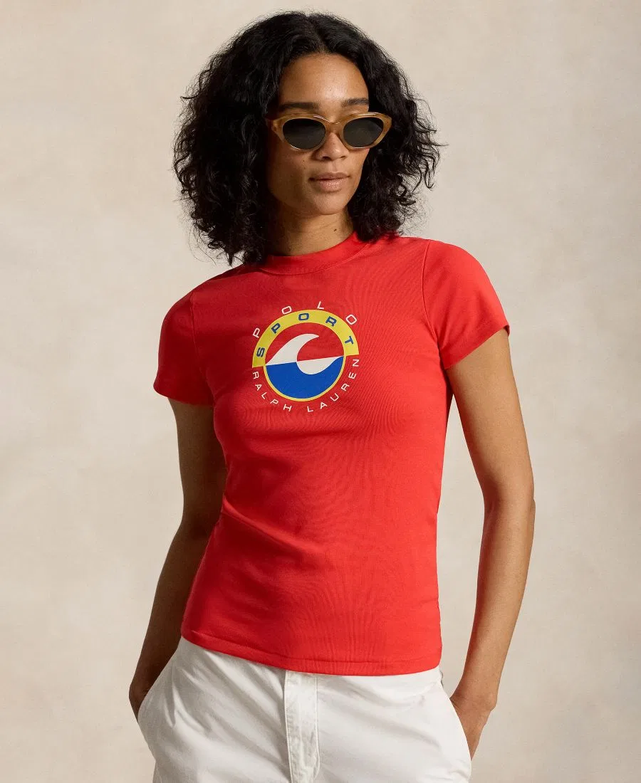 Женская трикотажная футболка с круглым вырезом и логотипом в виде волны Polo Ralph Lauren, Bright Hibiscus