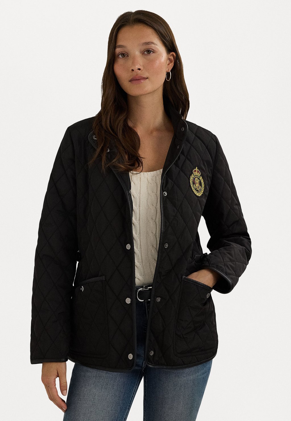 

Межсезонная куртка BUCKLE-TRIM CREST-PATCH QUILTED JACKET Ralph Lauren, черный