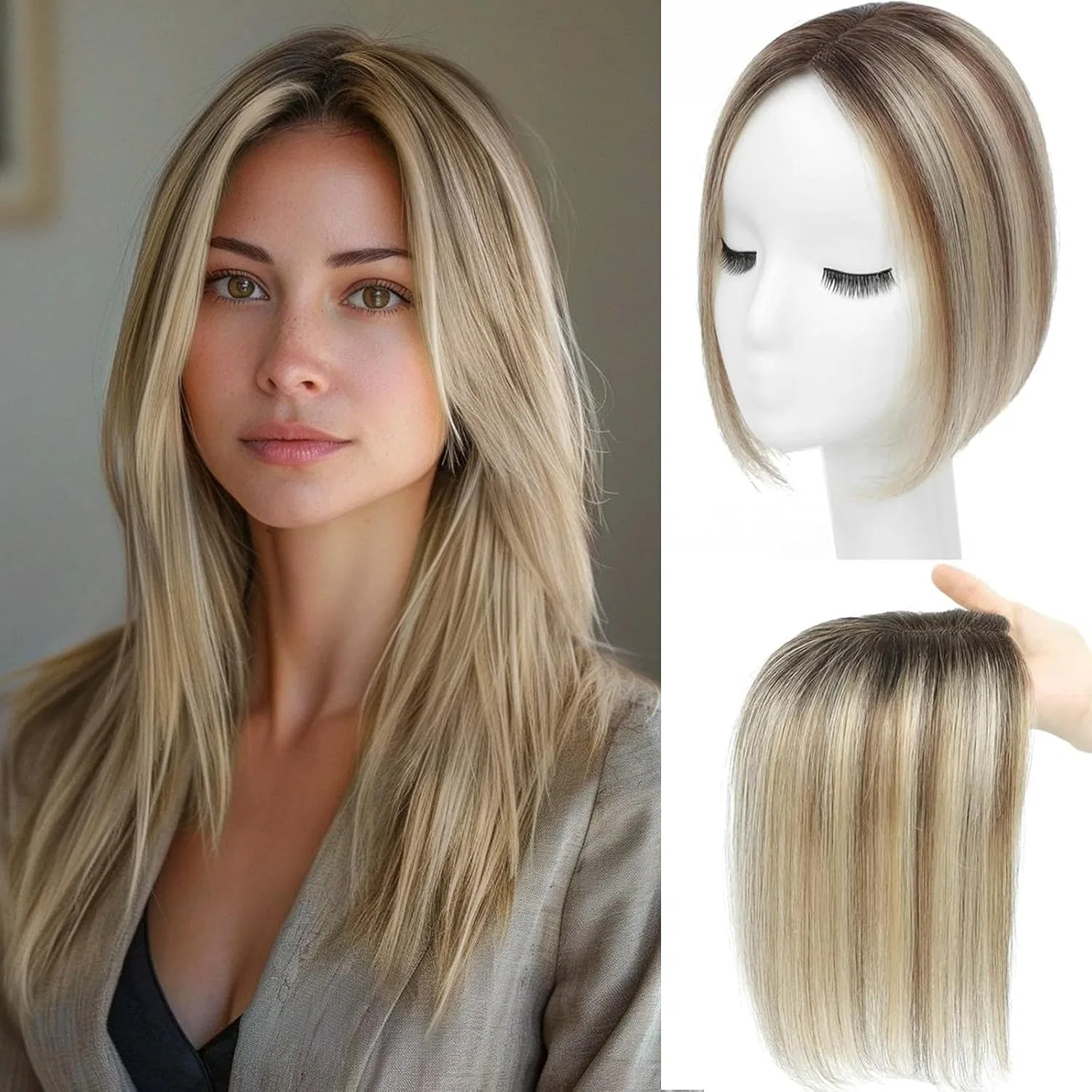 Женский накладной шиньон из натуральных волос Sea Singing, Ombre Light Brown With Blonde Highlight